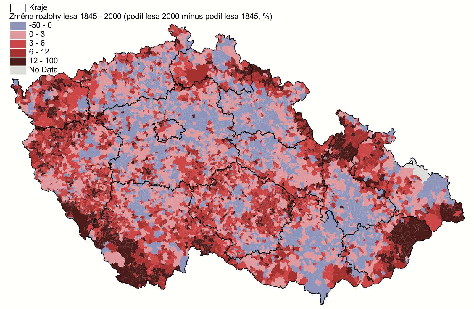 mapa zalesňování Česka